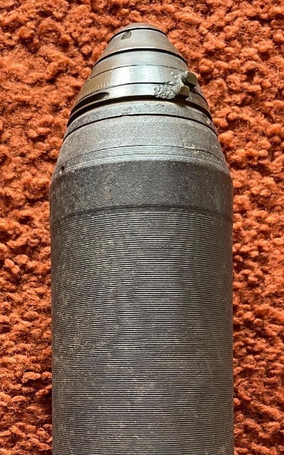 WW1 EMPTY INERT 3" Mortar Shrapnel Shell Casing And Timed Fuse Assy.