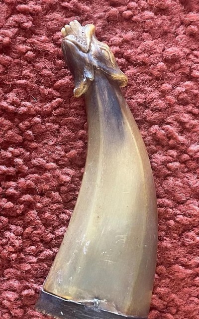 Antique Dragon Head Carved Powder Horn