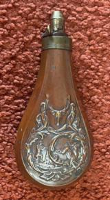 Antique Deer Hunter Motif Powder Flask