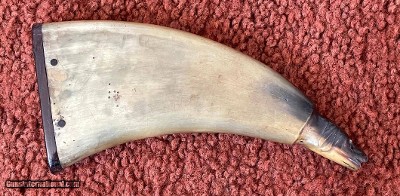 Antique
Horn powder Flask With Carved Dog's Head spout