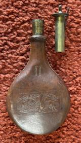 Antique Embossed Leather Shot Flask With Measure In Lid - 3 of 7