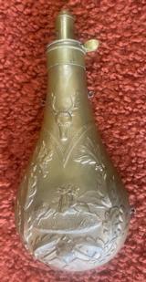 Large Antique Powder Flask Showing Indian hunting Buffalo - 2 of 7