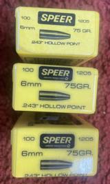 Speer 243 Hollow point 6MM 75 Grain bullets for reloading in your cases. 300 rounds - 2 of 2