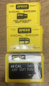 3 boxes of Speer 44 Caliber 240 grain bullets 1 of the boxes is partial total count is 220 - 2 of 2
