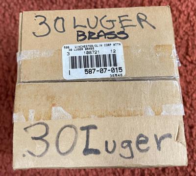 500 count 30 Luger Brass Cases by Winchester- Olin Corp.