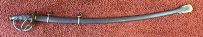 F, Potter 1840 Cavalry Saber with Damascus blade, etched scabbard and sharkskin grip.
