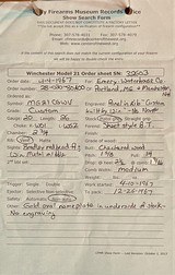 Winchester Model 21 #1 CUSTOM - 20ga - 26” - ca. 1967 - Vent Rib - WS1 WS2 - 99% Condition Unfired - Perfect Cody Letter Worksheet and Order Sheet - 24 of 24