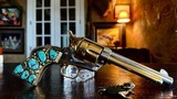 Colt Single Action Army .45 Second Generation - Turquoise Custom Inlays - Incredible Artistry - Gold Embellishments - WOW - 3 of 22