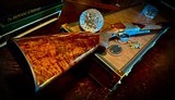 BROWNING BELGIUM SUPERPOSED PIGEON 28GA - 28” - RKLT - INCREDIBLE BLACK FEATHERCROTCH WALNUT - MIDDLE AND END IVORY BEADS