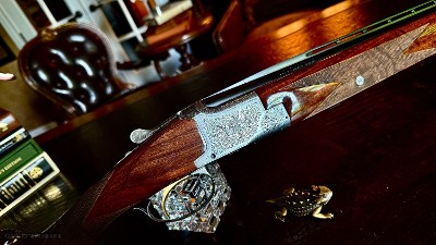 BROWNING BELGIUM SUPERPOSED PIGEON 28GA - 28” - RKLT - INCREDIBLE BLACK FEATHERCROTCH WALNUT - MIDDLE AND END IVORY BEADS - Image 8 of 16