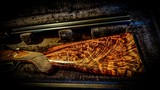 BROWNING BELGIUM SUPERPOSED PIGEON 28GA - 28” - RKLT - INCREDIBLE BLACK FEATHERCROTCH WALNUT - MIDDLE AND END IVORY BEADS