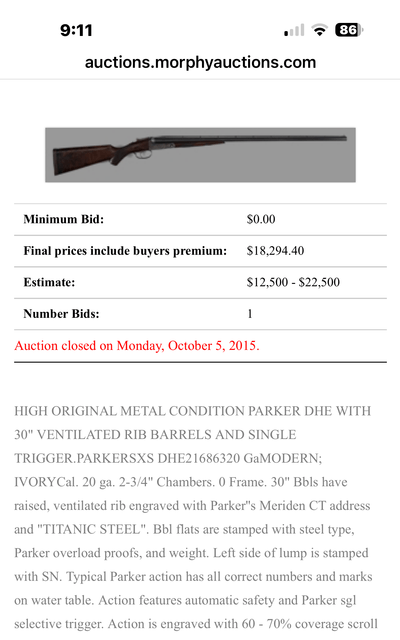 PARKER DHE 20GA 30” - M / F - SINGLE TRIGGER - VENT RIB - ALL ORIGINAL - THE UNICORN - PAGE 543 IN THE SERIALIZATION BOOK - Image 18 of 19