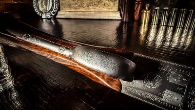 BROWNING SUPERPOSED PIGEON 20GA ca. 1961 - 26” - sk/sk - 99% CONDITION - 3” CHAMBER FIELD RKLT - FRENCH WALNUT - HORN BUTTPLATE w/ADORNED SCREWS - Image 21 of 25