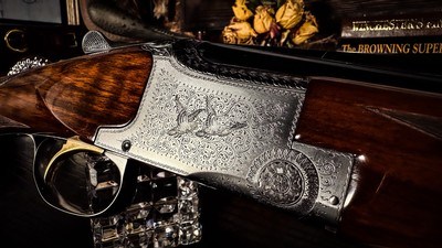 BROWNING SUPERPOSED PIGEON 20GA ca. 1961 - 26” - sk/sk - 99% CONDITION - 3” CHAMBER FIELD RKLT - FRENCH WALNUT - HORN BUTTPLATE w/ADORNED SCREWS - Image 4 of 25