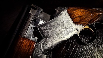 BROWNING SUPERPOSED PIGEON 20GA ca. 1961 - 26” - sk/sk - 99% CONDITION - 3” CHAMBER FIELD RKLT - FRENCH WALNUT - HORN BUTTPLATE w/ADORNED SCREWS - Image 6 of 25