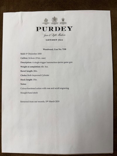 JAMES WOODWARD & SONS PURDEY BUILT 16GA 28” IC/M SINGLE TRIGGER 99% COLOR CASE GORGEOUS FINE BESPOKE SHOTGUN PROVENANCE ON HAND - Image 23 of 24