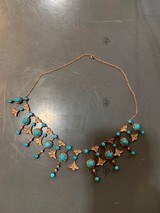 Late Victorian Necklace features 35 round and oval Turquoise (this quality of Turquoise mines no longer exist), cabochons in prong Setting and - 1 of 11