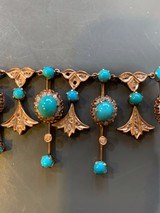 Late Victorian Necklace features 35 round and oval Turquoise (this quality of Turquoise mines no longer exist), cabochons in prong Setting and - 2 of 11