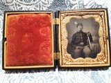 sixth plate tintype of armed cavalry trooper in full gutta percha case - 1 of 5