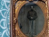 Rare sixth plate tintype of armed calvary musician - 1 of 3