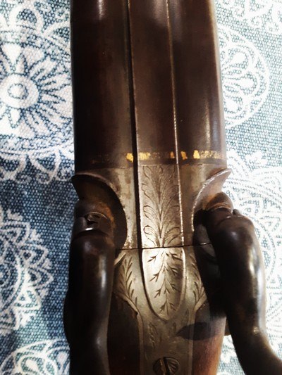 19th century double barrel percussion shotgun with bullet mold - Image 9 of 13