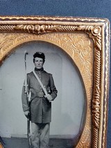 Quarter plate tintype of armed soldier with Mississippi rifle - Image 1 of 4