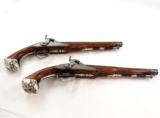 Pair of Antique French Converted Percussion Pistols w/Silver Dog Heads/Decorations - 4 of 8