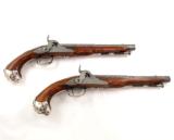 Pair of Antique French Converted Percussion Pistols w/Silver Dog Heads/Decorations - 1 of 8