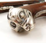 Pair of Antique French Converted Percussion Pistols w/Silver Dog Heads/Decorations - 6 of 8