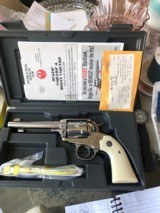 Ruger Bisley Vaquero 5-1/2 Stainless Steel SA w/orig. box, owners manual, cylinder rod & Leather Holster