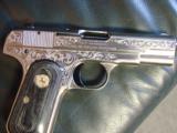 Colt 1903,Hammerless,32 auto,custom refinished satin nickel & high gloss blue,master scroll engraved,custom grips,made in 1916 ! one of a kind !! - 5 of 12