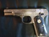 Colt 1903,Hammerless,32 auto,custom refinished satin nickel & high gloss blue,master scroll engraved,custom grips,made in 1916 ! one of a kind !! - 6 of 12