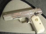 Colt 1903 Hammerless,scroll engraved, refinished in bright & satin nickel,bonded ivory grips,& originals,1917,32 cal,awesome 97 year old pistol !! - 11 of 12
