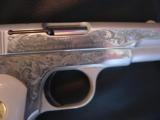 Colt 1903 Hammerless,scroll engraved, refinished in bright & satin nickel,bonded ivory grips,& originals,1917,32 cal,awesome 97 year old pistol !! - 4 of 12