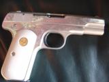Colt 1903 Hammerless,scroll engraved, refinished in bright & satin nickel,bonded ivory grips,& originals,1917,32 cal,awesome 97 year old pistol !! - 2 of 12