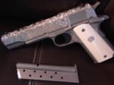 Colt 1911,Government,full scroll engraved slide,real ivory grips,38 super,2 mags,satin stainless,5