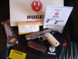 Ruger SR1911,Commander,full 100% deep scroll master engraved by Flannery engraving,45acp,Bison Bone grips,bright stainless,4