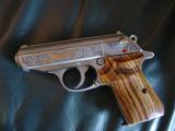 Walther PPKS,Ltd Talo Edition,engraved with gold Tiger & gold PPKS,exotic wood grips,stainless,2 mags,unfired,in box with all papers,very rare !! - 1 of 12