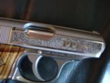Walther PPKS,Ltd Talo Edition,engraved with gold Tiger & gold PPKS,exotic wood grips,stainless,2 mags,unfired,in box with all papers,very rare !! - 5 of 12