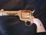 Colt SAA 3rd Gen,24K plated,fully master Cattlebrand engraved by Flannery,45LC,4 3/4" real ivory grips.one of a kind masterpiece !! awesome !! - 1 of 12