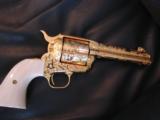 Colt SAA 3rd Gen,24K plated,fully master Cattlebrand engraved by Flannery,45LC,4 3/4" real ivory grips.one of a kind masterpiece !! awesome !! - 5 of 12