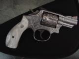 Smith & Wesson model 66-4,357 magnum,fully 100%+ master engraved by Jeff Flannery,gold inlays,polishe stainless,Pearlite grips,& a true work of art-! - 9 of 12