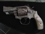 Smith & Wesson model 66-4,357 magnum,fully 100%+ master engraved by Jeff Flannery,gold inlays,polishe stainless,Pearlite grips,& a true work of art-! - 8 of 12