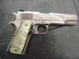 Colt 1911 Series 70,nickel 45,Pearlite grips,in a Pacific Theatre pricey wood & glass case with 7 nickel bullets,not gun for that case-but similar !! - 1 of 8