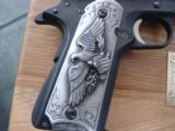 Colt 1911,Series 70,1 of 250,Custom shop Panama Canal Comm.,engraved,with 10 gold accents,real pewter grips,fitted oak case,unfired,1979,45acp - 9 of 12