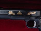 Colt 1911,Series 70,1 of 250,Custom shop Panama Canal Comm.,engraved,with 10 gold accents,real pewter grips,fitted oak case,unfired,1979,45acp - 5 of 12