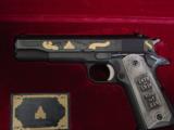 Colt 1911,Series 70,1 of 250,Custom shop Panama Canal Comm.,engraved,with 10 gold accents,real pewter grips,fitted oak case,unfired,1979,45acp - 1 of 12