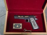 Colt 1911,Series 70,1 of 250,Custom shop Panama Canal Comm.,engraved,with 10 gold accents,real pewter grips,fitted oak case,unfired,1979,45acp - 2 of 12