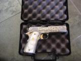 Colt Series 80 1911,Master hand scroll engraved,polished stainless slide,24K gold accents,Pearlite grips,a 1 of a kind work of art !! awesome-period ! - 12 of 12