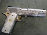 Colt Series 80 1911,Master hand scroll engraved,polished stainless slide,24K gold accents,Pearlite grips,a 1 of a kind work of art !! awesome-period ! - 1 of 12
